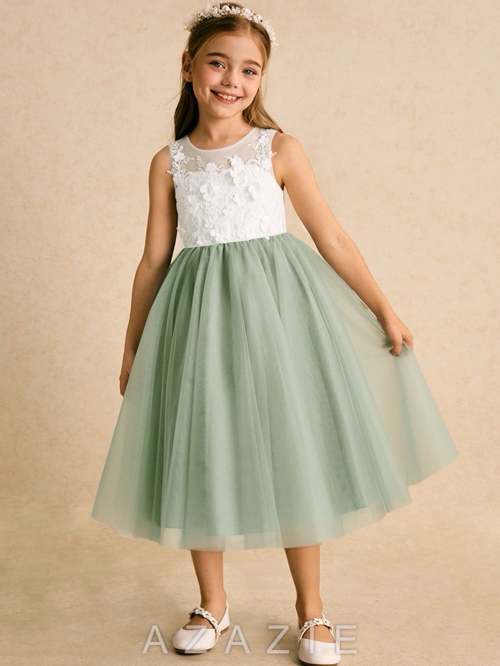 Azazie Lina dusty sage lace Dress